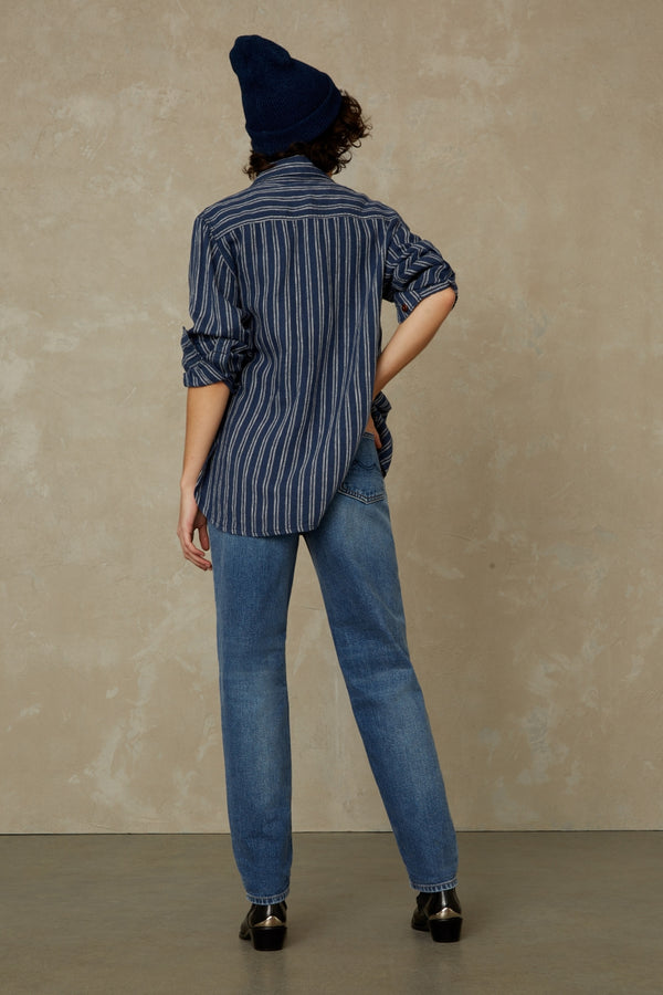 CHARLENE | LINEN NAVY DOUBLE STRIPE