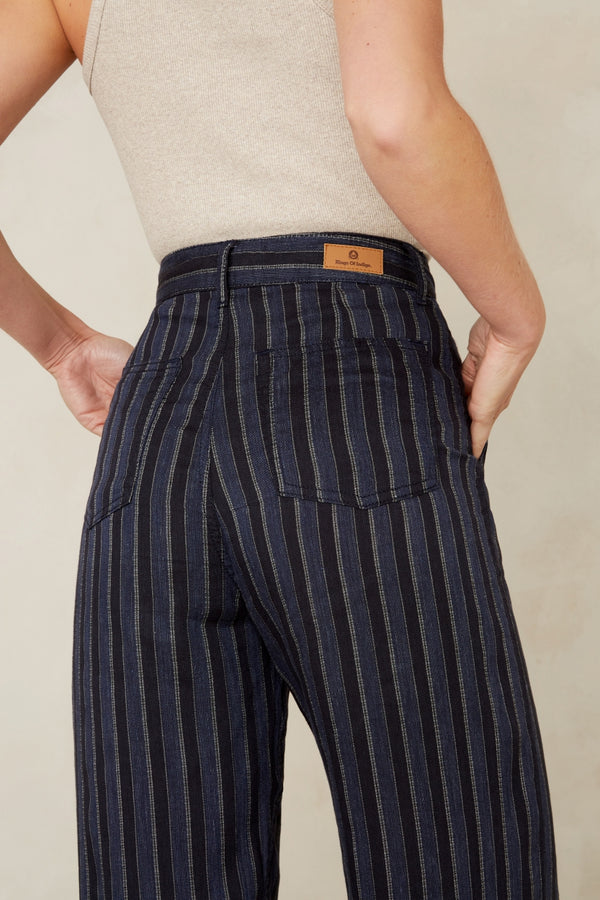 LEILA CROPPED | BLUE LINEN STRIPE