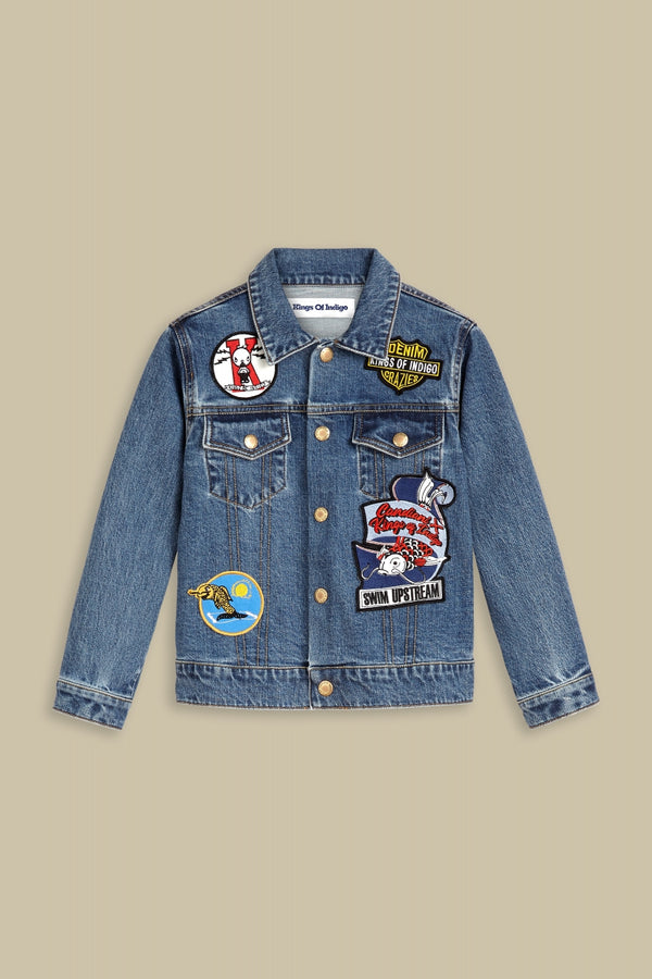 KIDS JACKET | BIO STRETCH BLUE BADGE ALLOVER