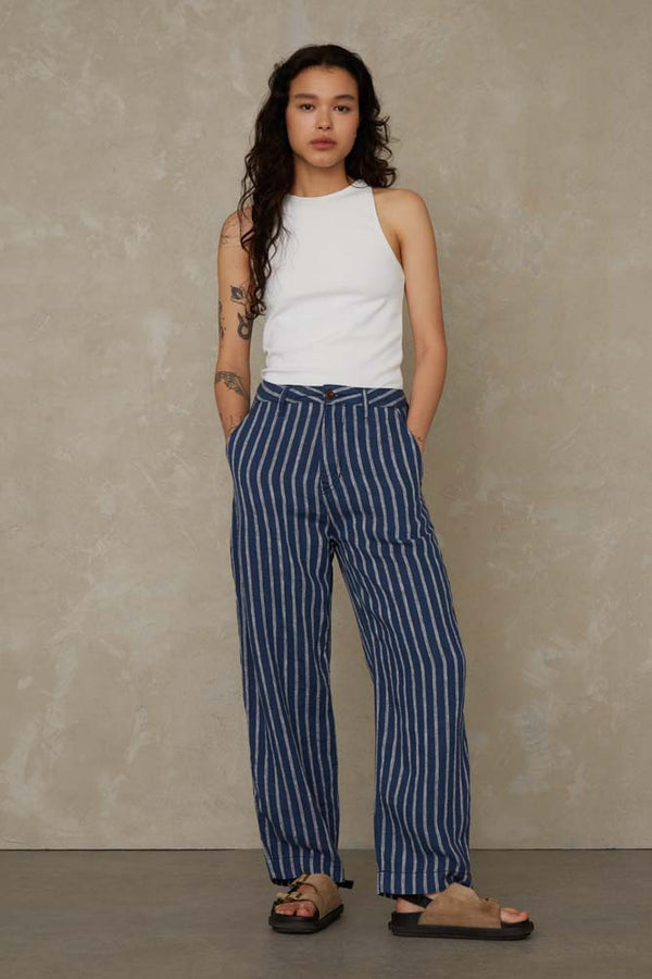 LEILA CROPPED | LINEN NAVY STRIPE