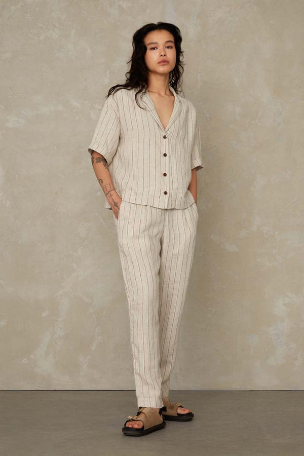 ATHALIE SHORT SLEEVE | LINEN STRIPE RED
