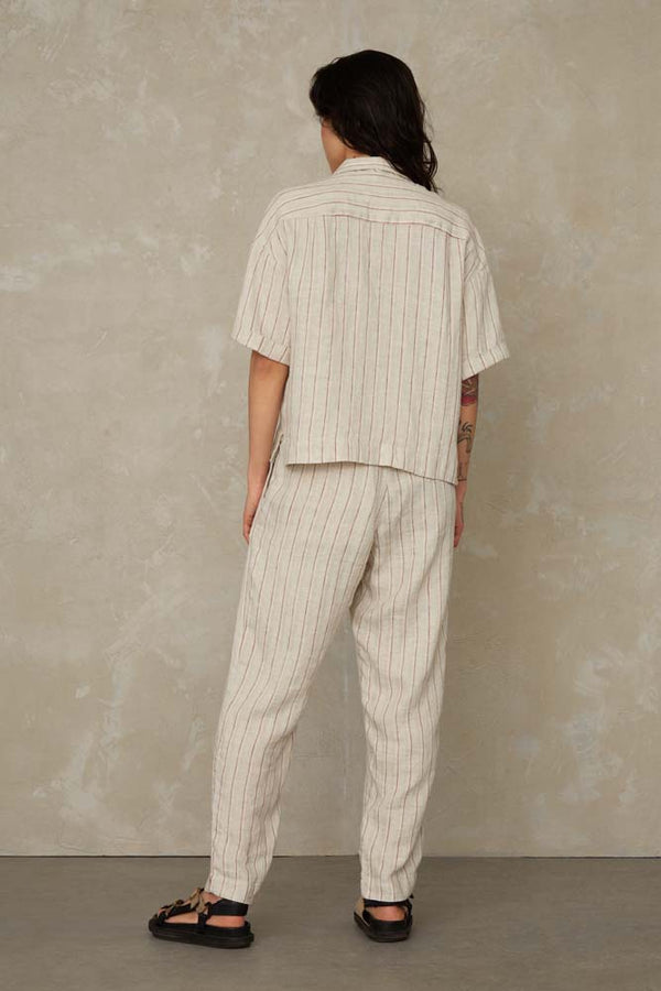 ATHALIE SHORT SLEEVE | LINEN STRIPE RED