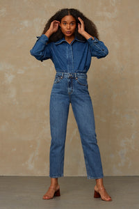 CAROLINE CROPPED STRETCH | ECO XAVIER BLUE MARBLE