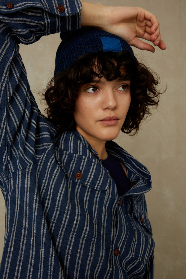 CHARLENE | LINEN NAVY DOUBLE STRIPE