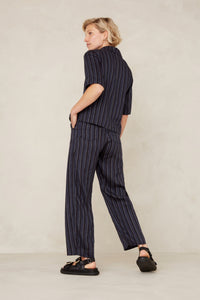 LEILA CROPPED | BLUE LINEN STRIPE