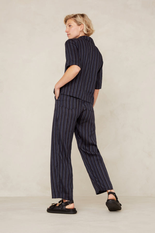 LEILA CROPPED | BLUE LINEN STRIPE